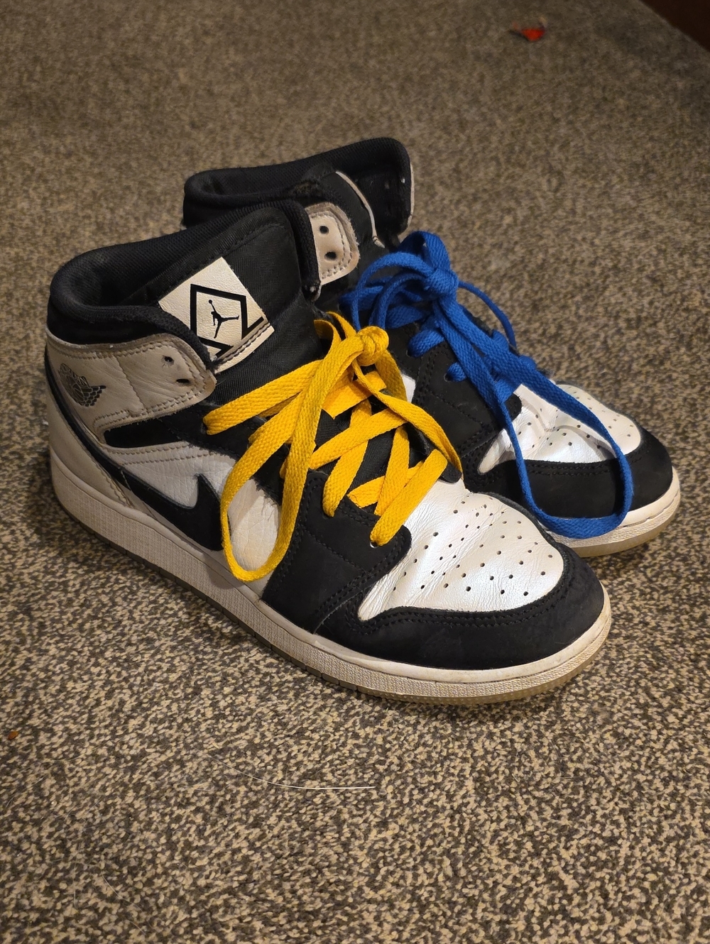 Air Jordan Kids High-Top Sneakers in Black, White, Blue and Yellow